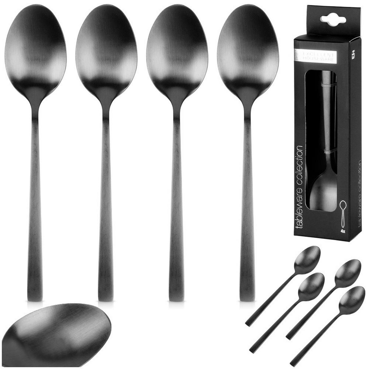 TEELÖFFEL Stahl 4 Stück. Schwarz - Schwarz, Metall - Excellent Houseware