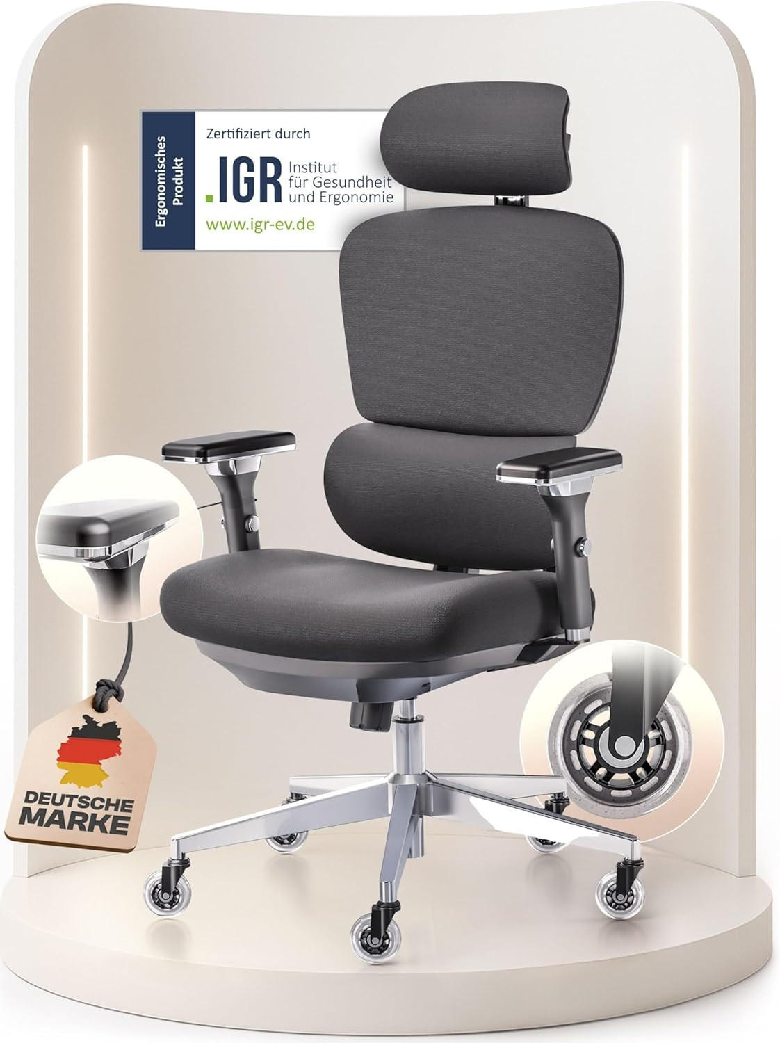 BÜROSTUHL MasterSeat Schwarz - Silberfarben/Schwarz, Kunststoff/Textil (70/135/70cm) - Clouvou