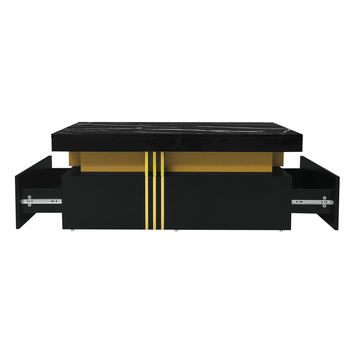 COUCHTISCH, schwarze marmorierte Hochglanzplatte, 2 Schubladen, Metallrand, 100/50/40 cm,schwarze - Schwarz, Holzwerkstoff (100/50/40cm) - Redom