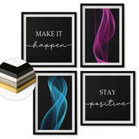 WANDBILDER 4er-Set - 50x50 cm & 40x60 cm Schwarzer Rahmen - Neonlinienwellen im Hintergrund - Schwarz, Kunststoff (50/50cm) - ArtPrintCave