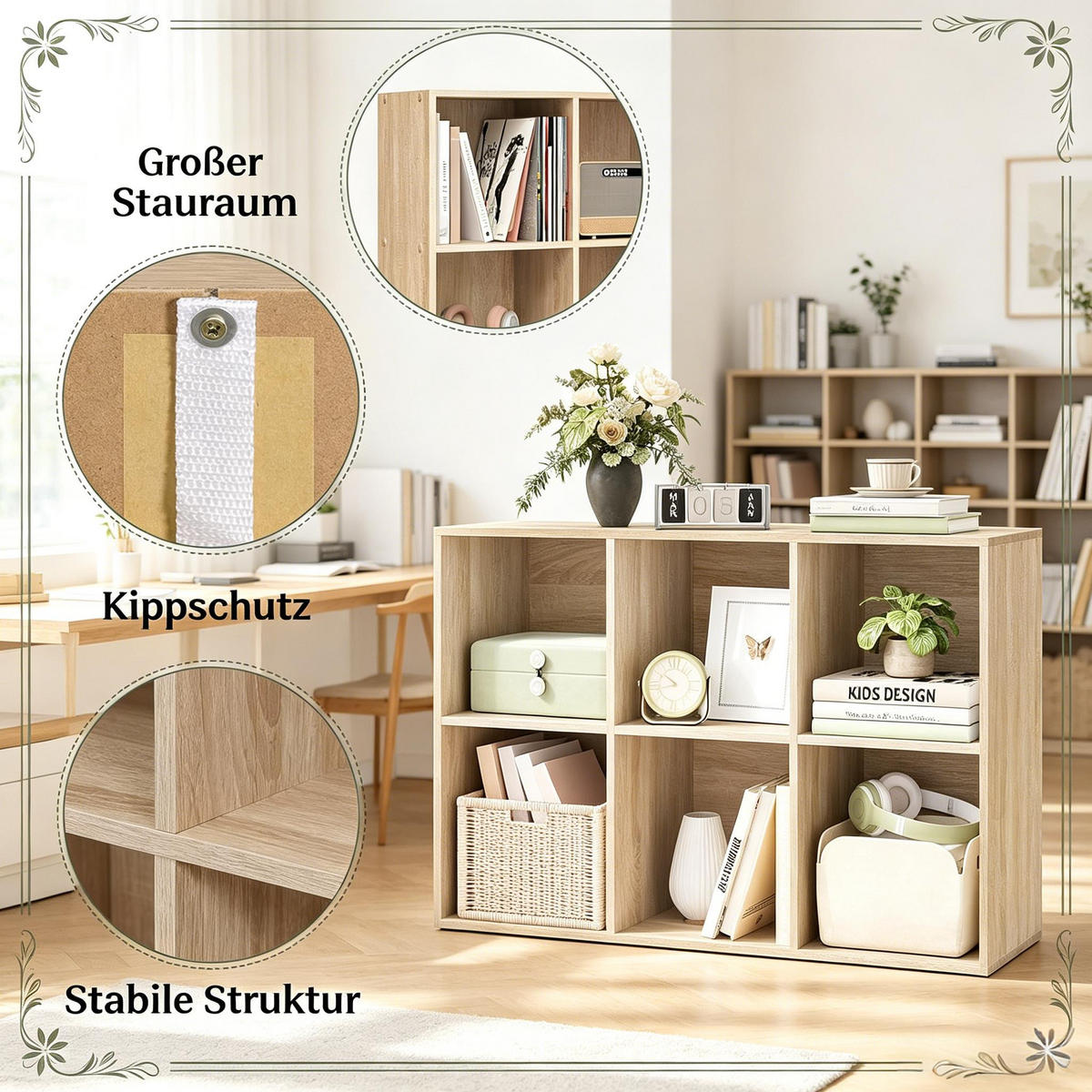 BÜCHERREGAL Eiche 6 Fächer flexibel aufstellbar 59,6/29/89 cm - Eichefarben, Holzwerkstoff (29/89/59.6cm) - PANGIVO
