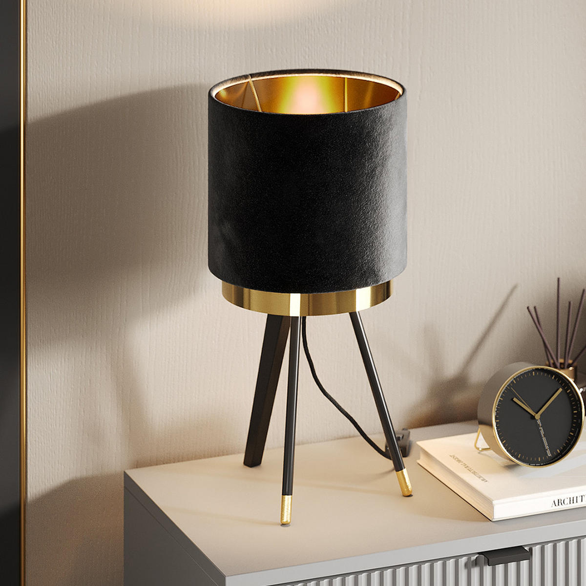 TISCHLAMPE Goldamo Schwarz 23 x 46 cm - Goldfarben/Schwarz, Metall (23/23/46cm) - Vicco