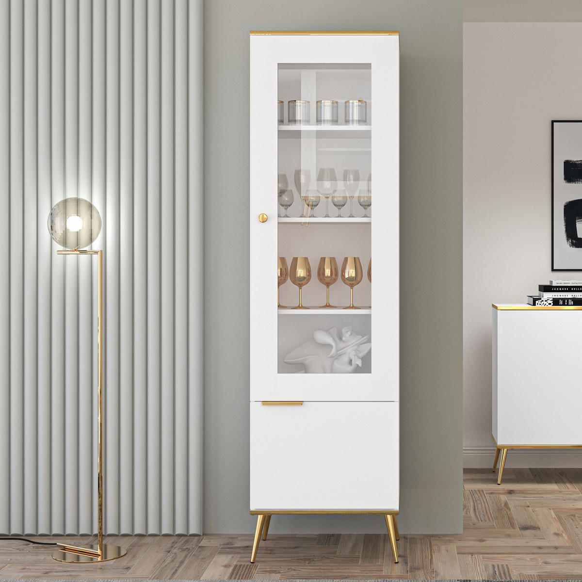 GLASVITRINE VELTI,Weiß - Weiß, Glas/Holzwerkstoff (55/195/40cm) - KONSIMO®