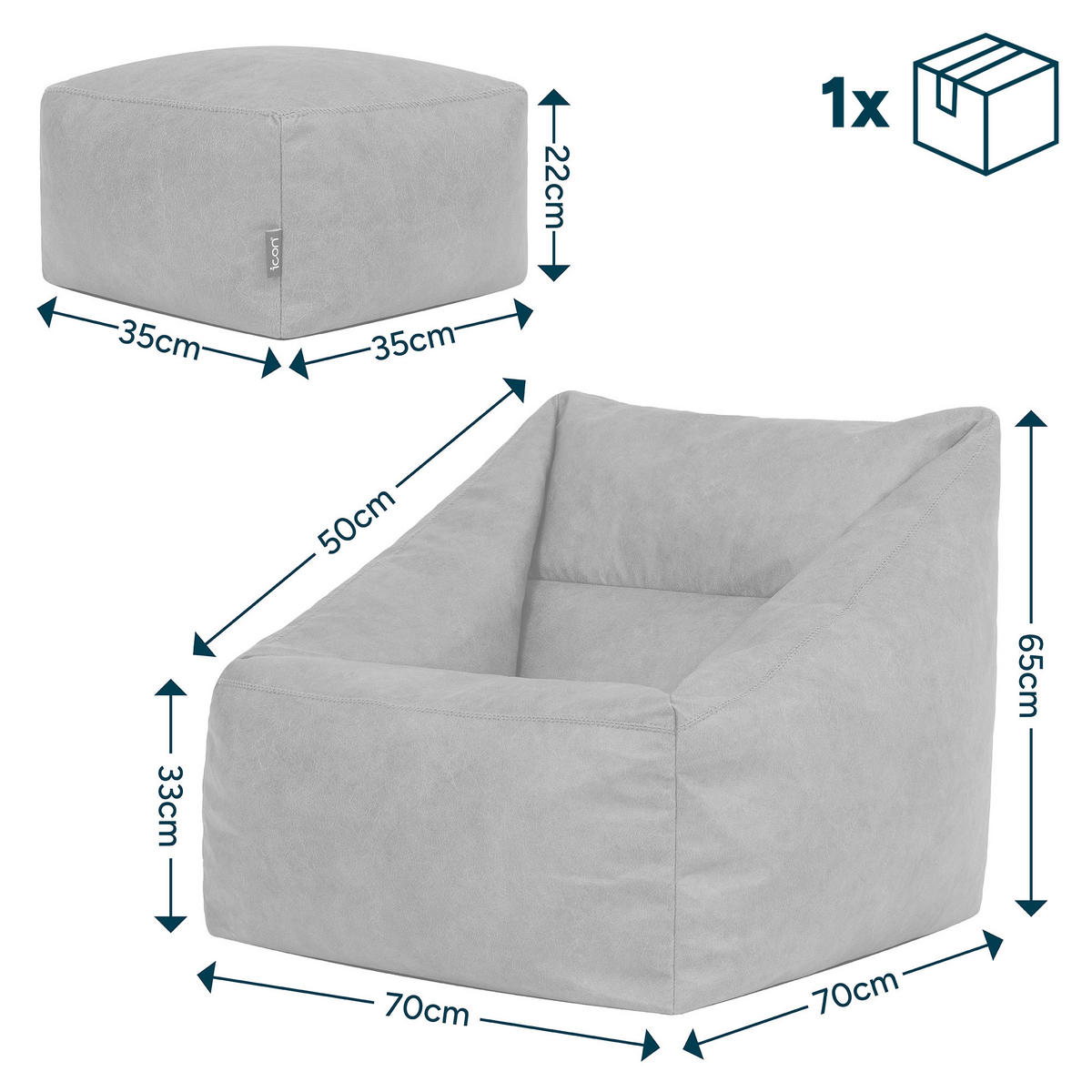 SITZSACK aus Kunstleder mit Hocker Natalia - Braun, Textil (70/65/70cm) - icon