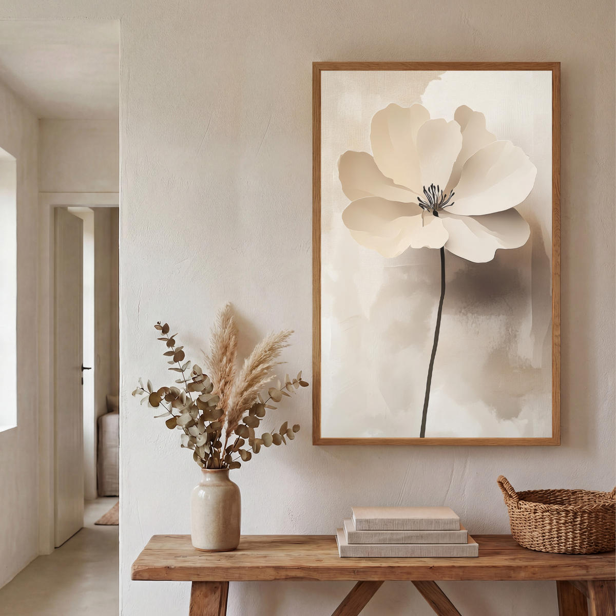 NÁSTĚNNÁ LAMPA S AKUMULÁTOREM Květina - béžová - barva - stín 70x100 cm - béžová, kompozitní dřevo (70/100/8cm) - OnlyWow