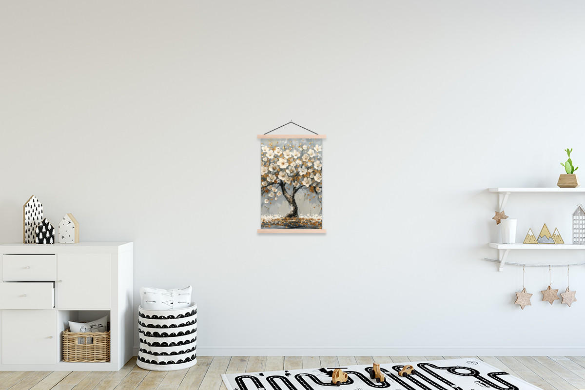 POSTER Baum - Blumen - Weiß - Natur - Kunst 40x60 cm - Weiß, Textil (40/60/0.15cm) - MuchoWow