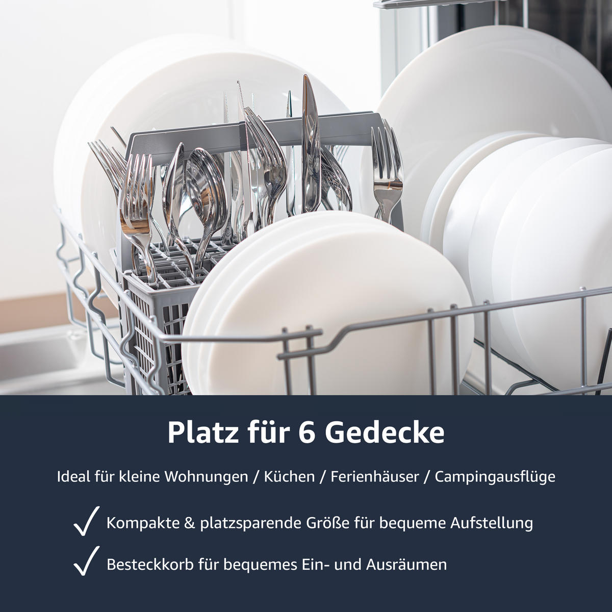 TISCHGESCHIRRSPÜLER, 6 Programme, Mini Spülmaschine für 6 Maßgedecke, Ideal für kleine Wohnungen, AquaStop, GST6AE-S silber - Silberfarben, Kunststoff/Metall (55/44/50cm) - homeX