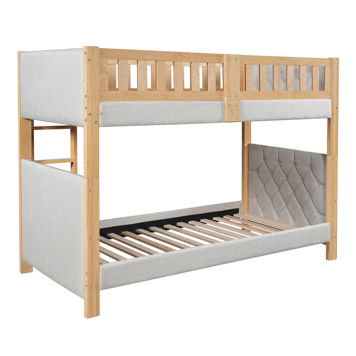 ETAGENBETT 90/200 cm Grau mit gerader 4-stufiger Leiter und Rausfallschutz - Grau, Holz (90/200cm) - Oxeza