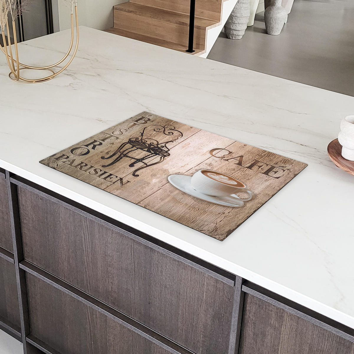 HERDABDECKPLATTE Bistro Parisien - Café - Kaffee - Jahrgang Ceranfeldabdeckung 76x51.5 cm - Cappuccino, Kunststoff (76/51.5/0.2cm) - MuchoWow