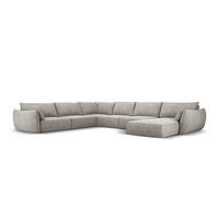 PANORAMASOFA links Kaelle aus Chenille-Stoff hellgrau 8 Sitzplätze - Hellgrau, Textil (284/85/384cm) - Micadoni