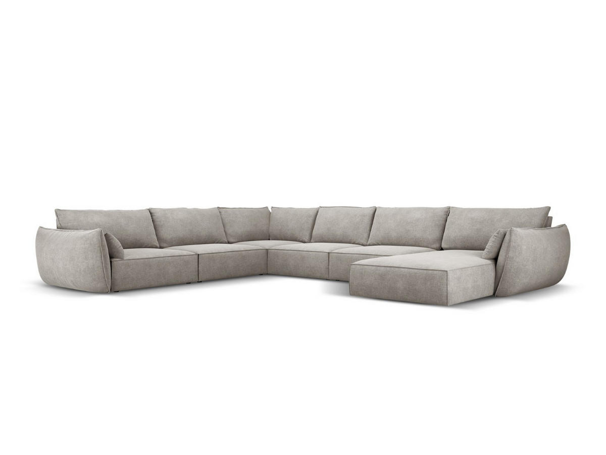 PANORAMASOFA links Kaelle aus Chenille-Stoff hellgrau 8 Sitzplätze - Hellgrau, Textil (284/85/384cm) - Micadoni