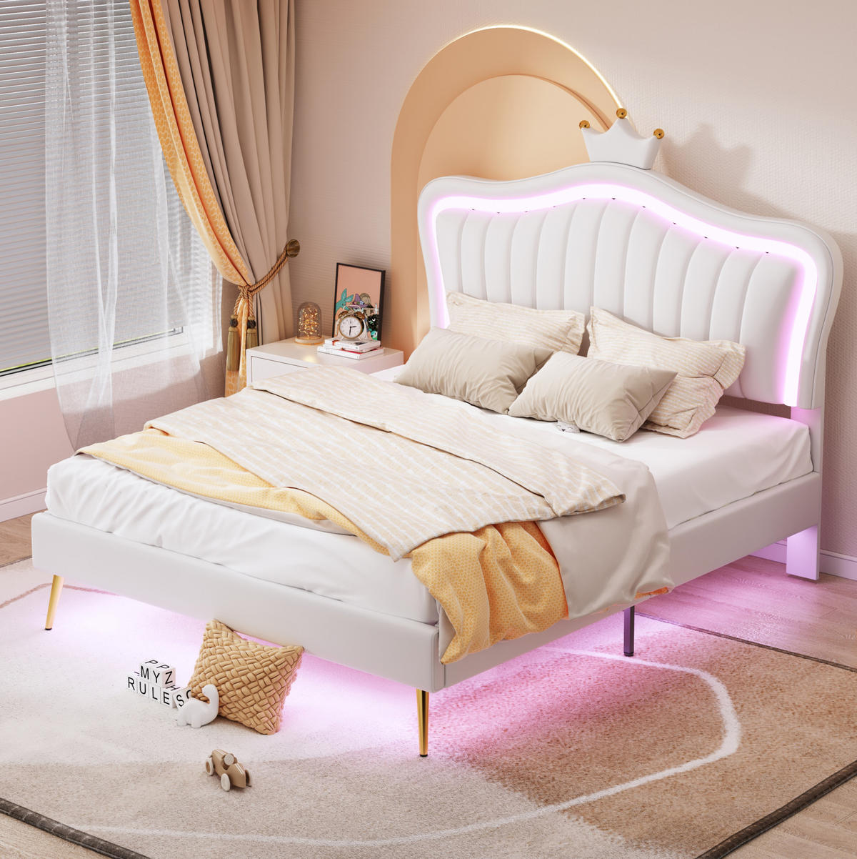 POLSTERBETT 140/200 cm Weiß aus Kunstleder mit LED-Beleuchtung - Weiß, Textil (140/200cm) - OKMYHOME