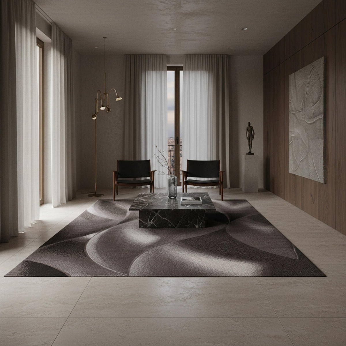 TEPPICH Kurzflor Abstrakte Wellen Polypropylen Wohnzimmer Braun Rechteckig 120x170 - Braun, Textil (120/170cm) - KADIMA DESIGN