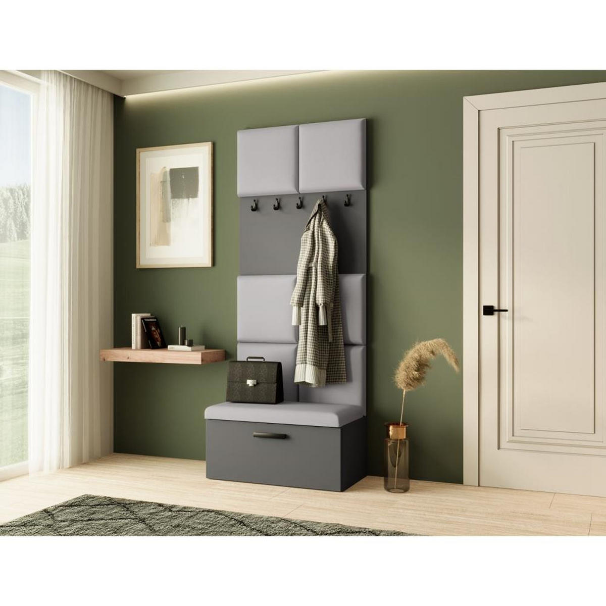 GARDEROBE Margaret I 81/203/43 gepolsterten Paneelen - Schwarz/Graphitfarben, Holzwerkstoff/Kunststoff (81/203/43cm) - Beautysofa