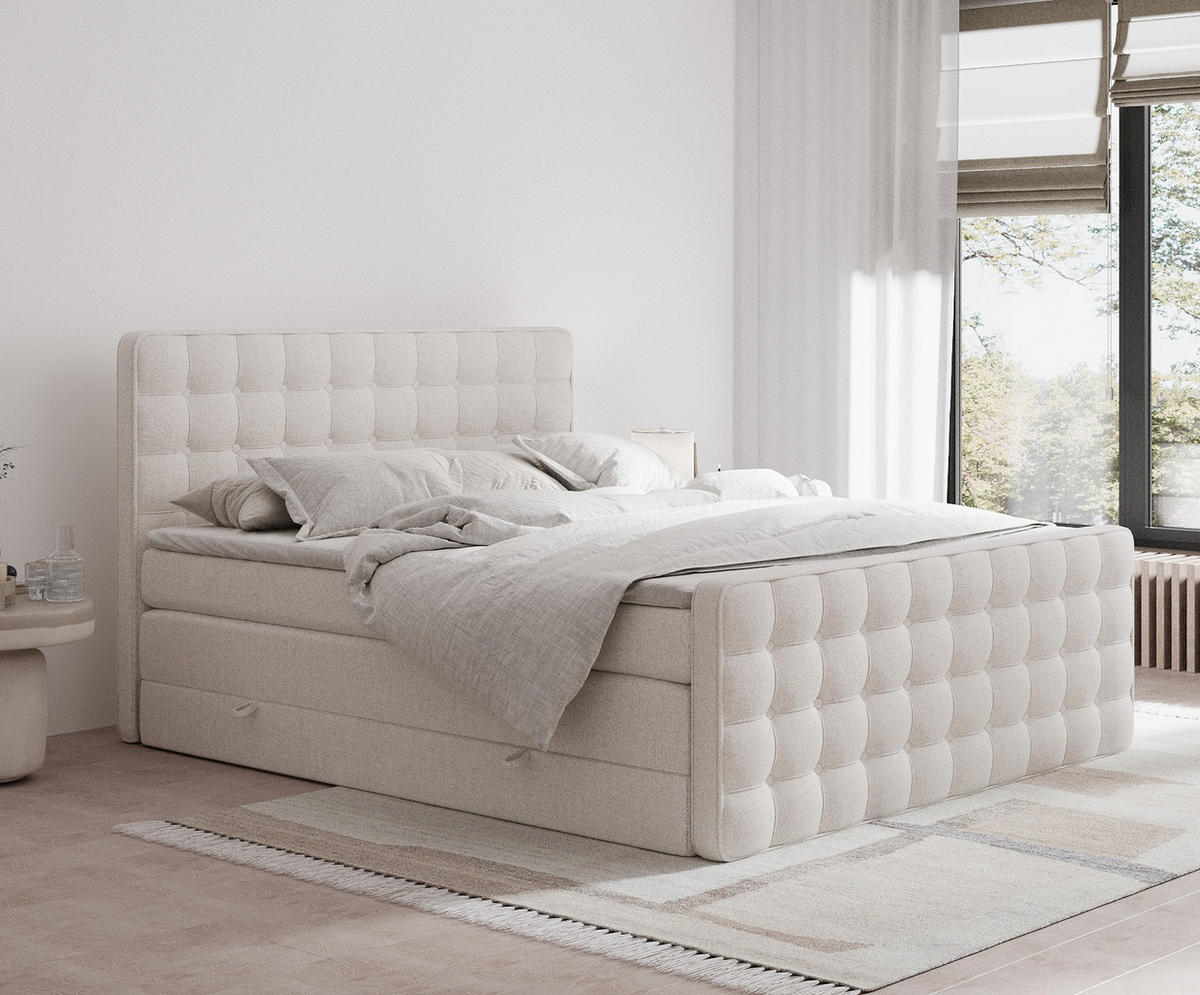 BOXSPRINGBETT Velouria Beige 160/200 cm - Beige/Schwarz, Holz/Holzwerkstoff (160/200cm) - Maison de Reve