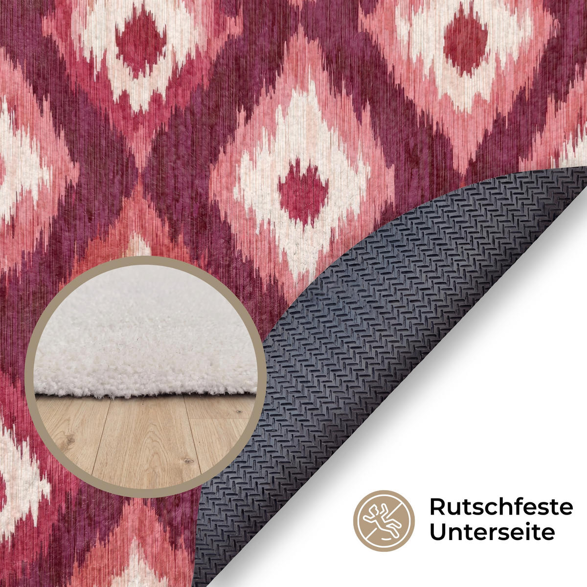 KOBERCE - Diamantové tvary - Ružová - Vzor - Textúra - 90x90 cm - bordová, textil/plast (90/0.4cm) - OnlyWow