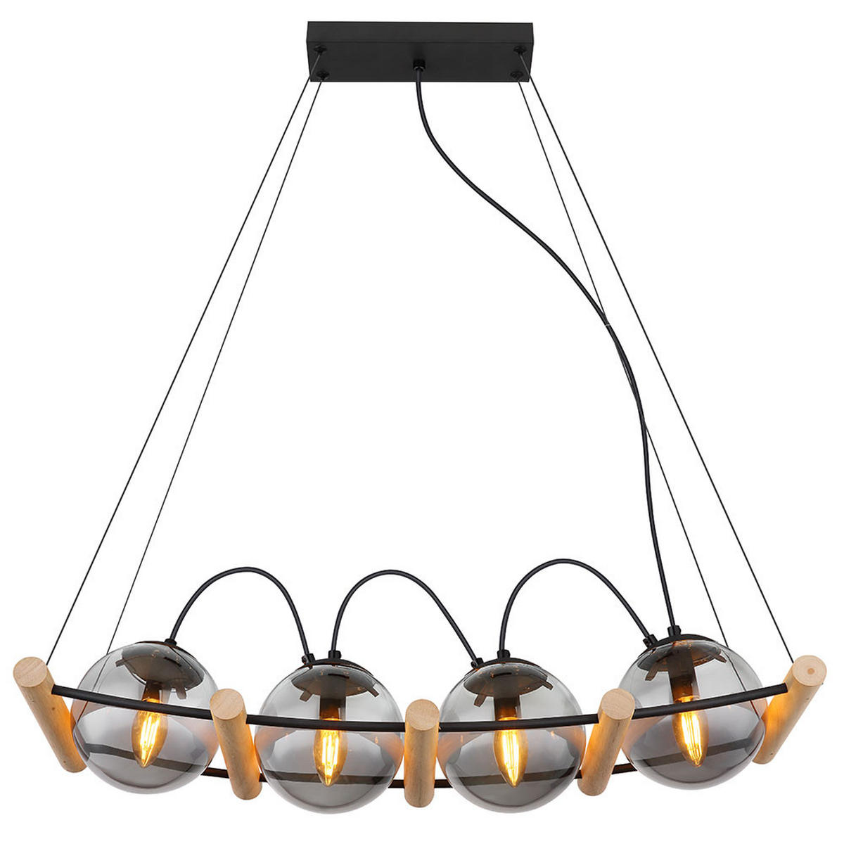 PENDELLEUCHTE Metall Schwarz-matt Glas Rauchfarben - Braun, Holz (75/22/120cm) - Globo Lighting