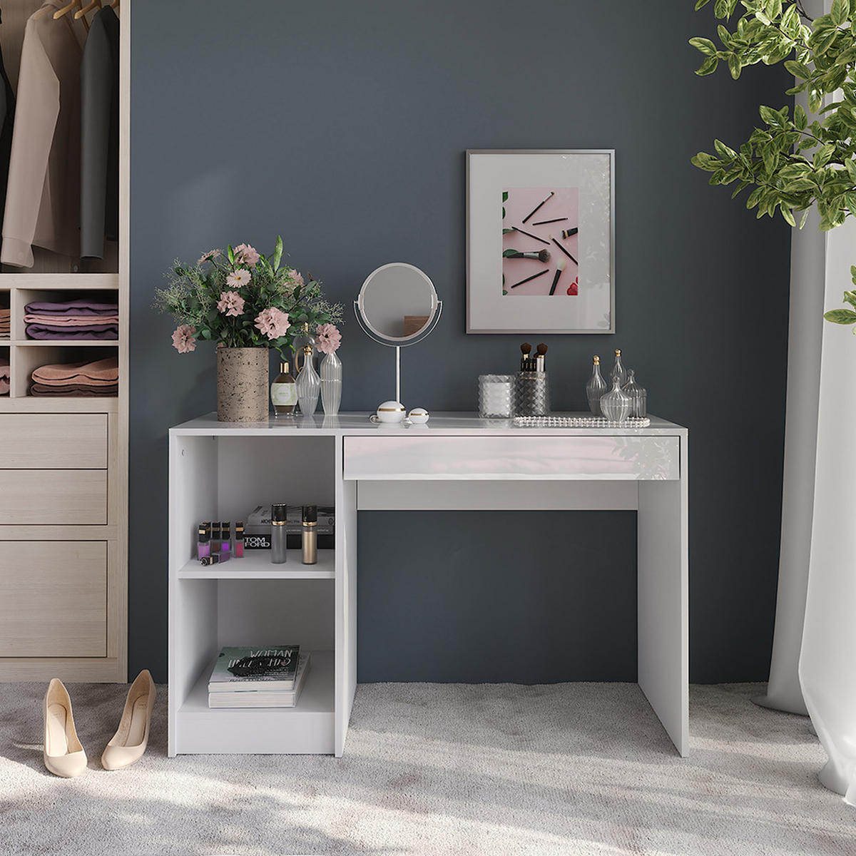 TOALETNÍ STOLEK Sherry Bílá/bílý vysoký lesk - vysoce lesklá bílá, kompozitní dřevo (119.8/76/50.1cm) - Vicco