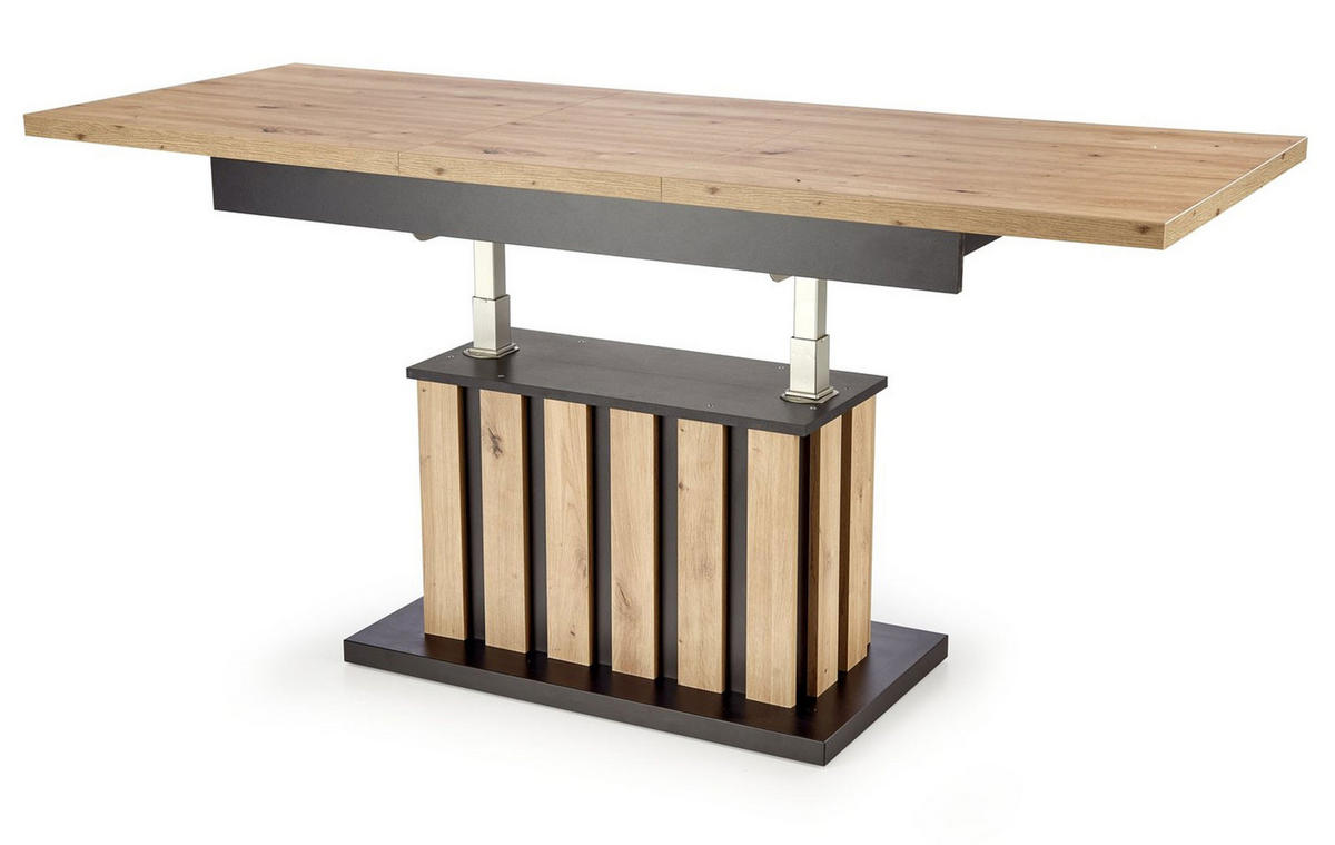 WOHNZIMMERTISCH Barreti Eiche Artisan / schwarz 130-170 / 65 / 65-78cm - Eichefarben/Schwarz, Holz/Holzwerkstoff (65/170/78cm) - Feldmann-Wohnen