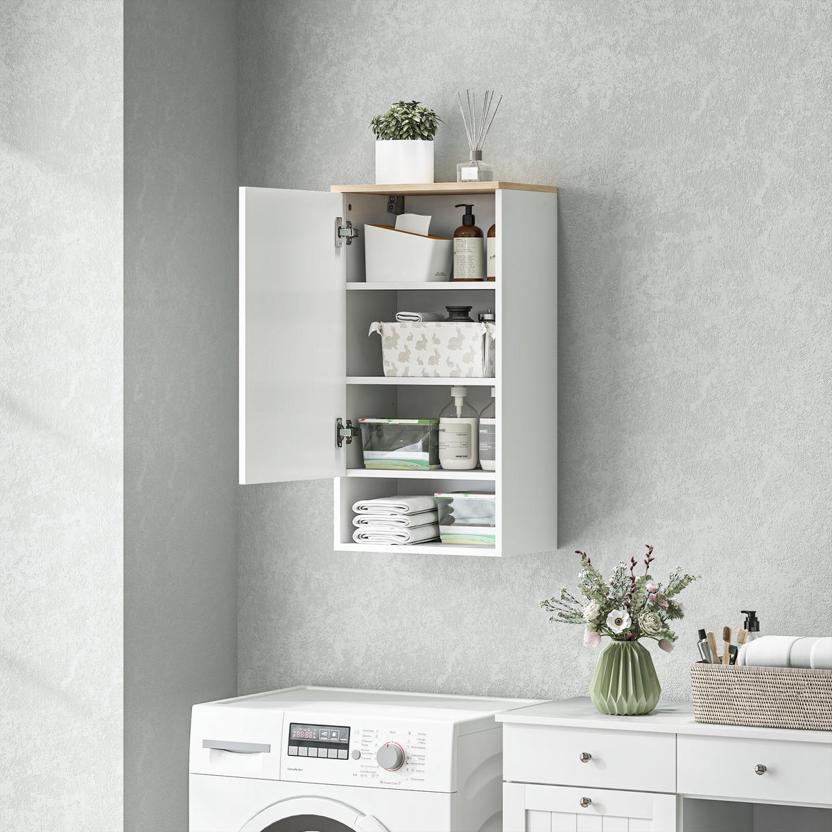 HÄNGESCHRANK Wandschrank Badezimmerschrank mit Türen, verstellbaren Ablagen - Weiß, Holz (27/77/40cm) - HOMCOM