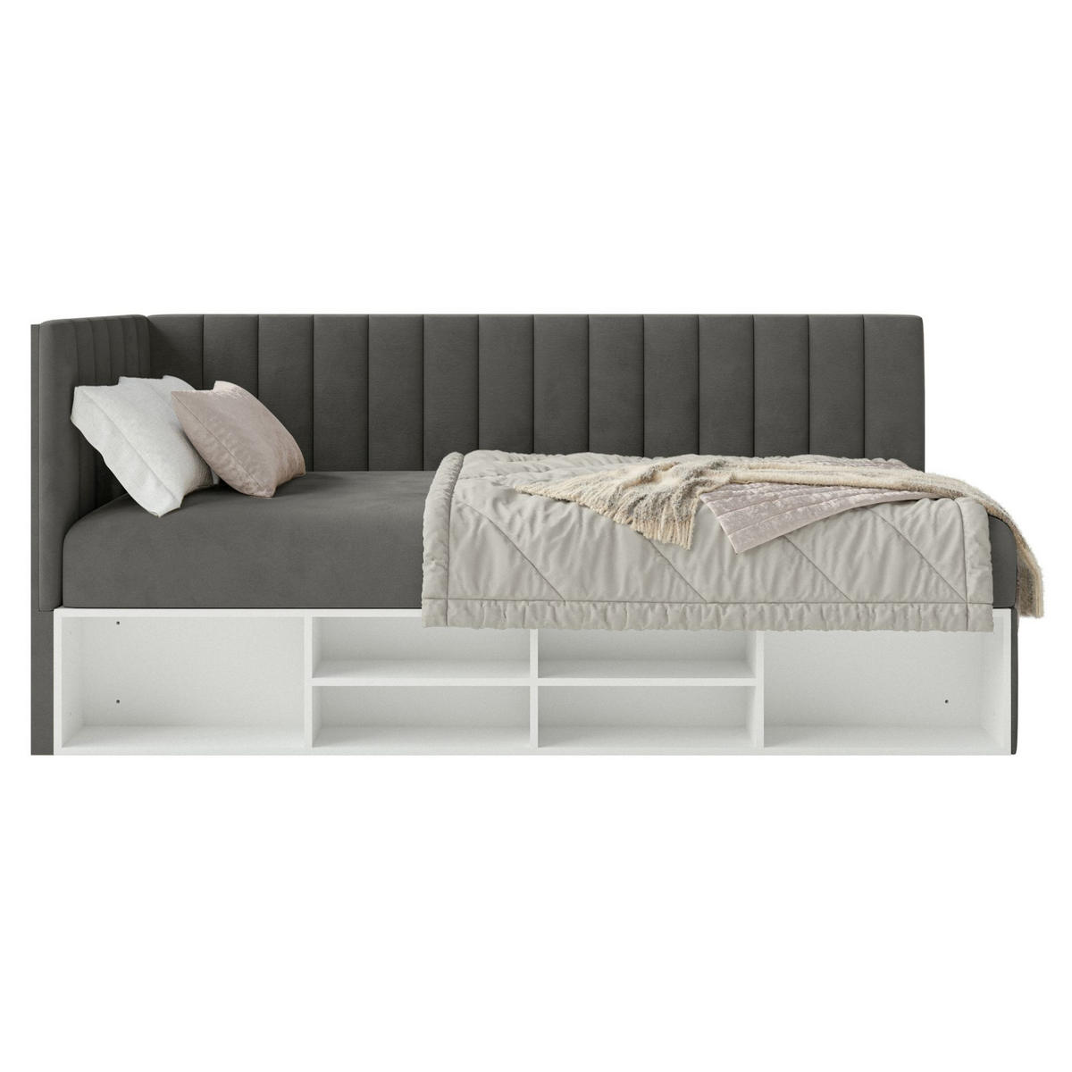 JUGENDBETT Ventrio Dunkelgrau Easy-Clean-Samtbezug 90x200 cm - Dunkelgrau, Kunststoff/Textil (90/200cm) - Selsey