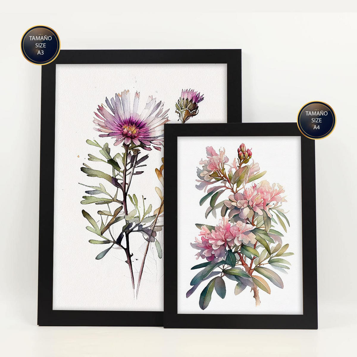 POSTER Set Mit 6 Waldblume Größe A3 & A4 Schwarzer Rahmen - Schwarz, Papier (29.7/1cm) - Nacnic