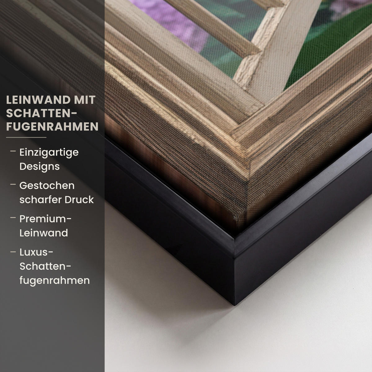 LEINWAND Bilder mit Rahmen - Aussicht - Garten - Fenster - Hortensie - Blumen - 60x40 - Pastellblau, Textil (60/40cm) - MuchoWow