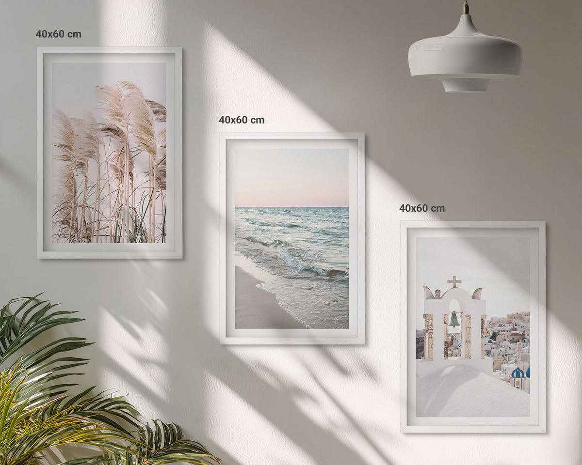 WANDBILDER 3er-Set - 40x60 cm Weißer Rahmen - Pflanzen, Meereswellen, Aussicht, Häuser - Weiß, Kunststoff (40/60cm) - ArtPrintCave