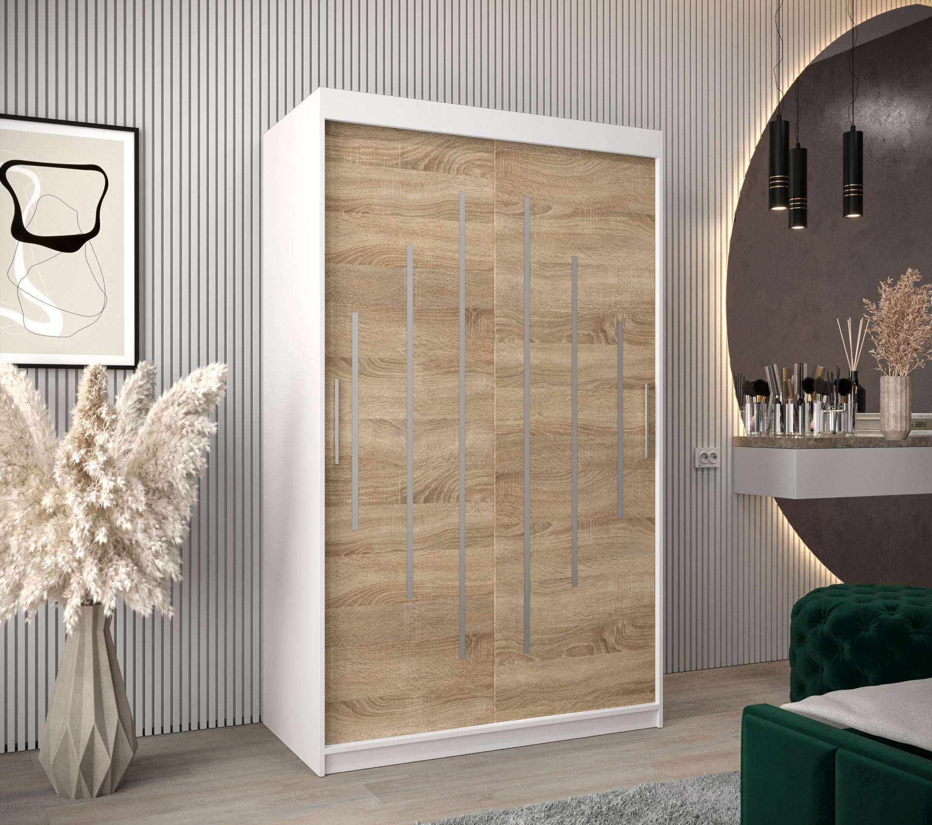 SCHWEBETÜRENSCHRANK 200/120/62 2-türig - Silberfarben/Weiß, Holz/Kunststoff (120/200/62cm) - Abiks Möbel