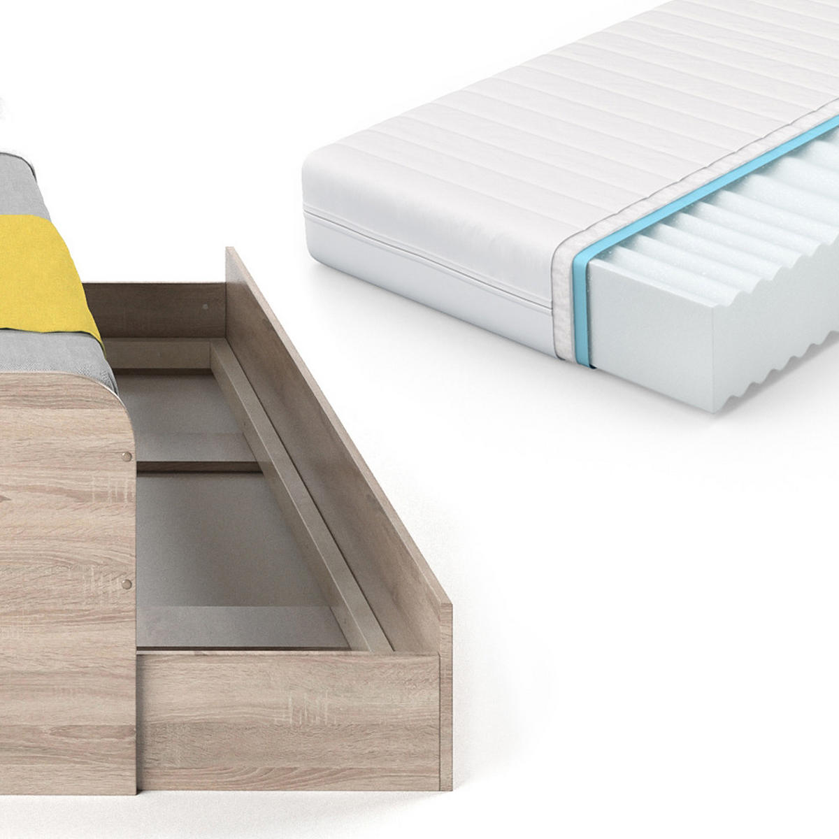 AUSZIEHBETT Enzo Sonoma 90x200 cm mit Matratze - Sonoma Eiche, Holzwerkstoff (203.2/52.4/94cm) - VitaliSpa