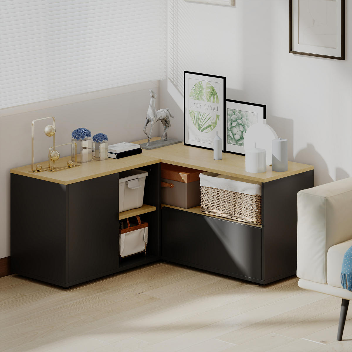 TV-MÖBEL DE-16149 90/90/45 cm Schwarz - Schwarz, Holzwerkstoff (90/45/90cm) - ComfortXL