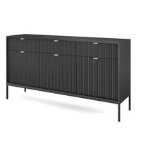 SIDEBOARD NANAIMO KOM3-3D3S Profilierte Fronten, Schwarz - Schwarz, Holzwerkstoff/Kunststoff (154/83/39cm) - Komodee