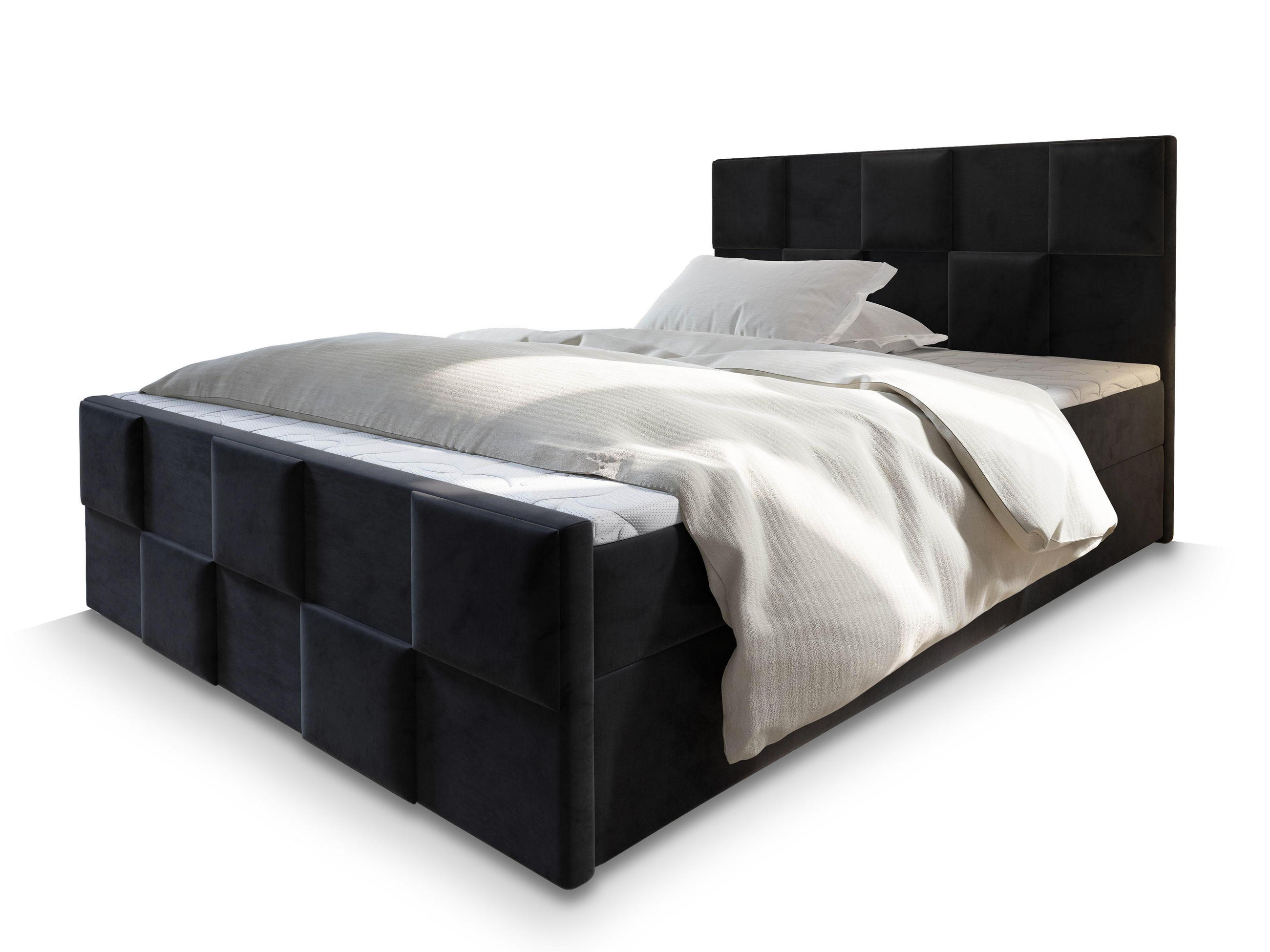 BOXBETT MONA 140x200 cm mit Matratze und Topper - Schwarz - Schwarz, Holz (140/200cm) - MASSENO