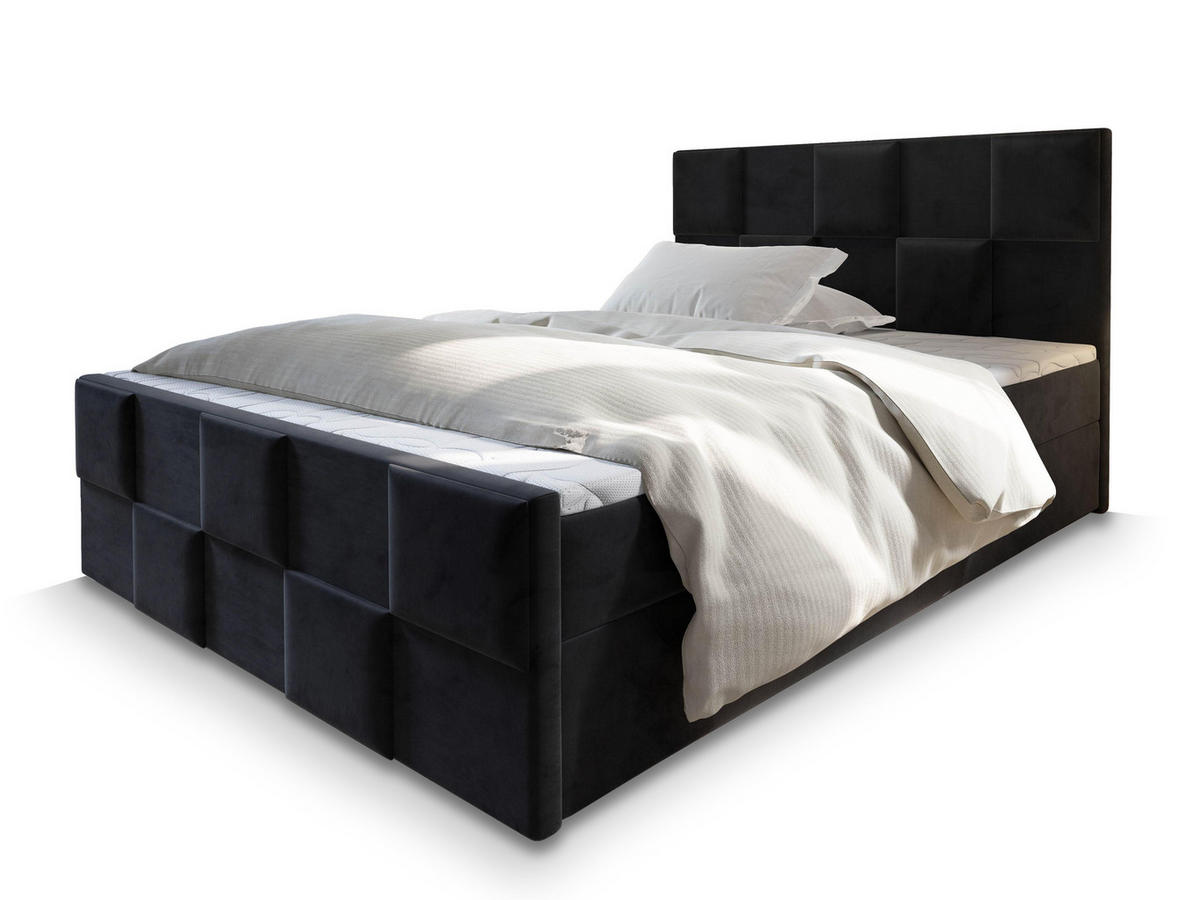 BOXBETT MONA 160x200 cm mit Matratze und Topper - Schwarz - Schwarz, Holz (160/200cm) - MASSENO