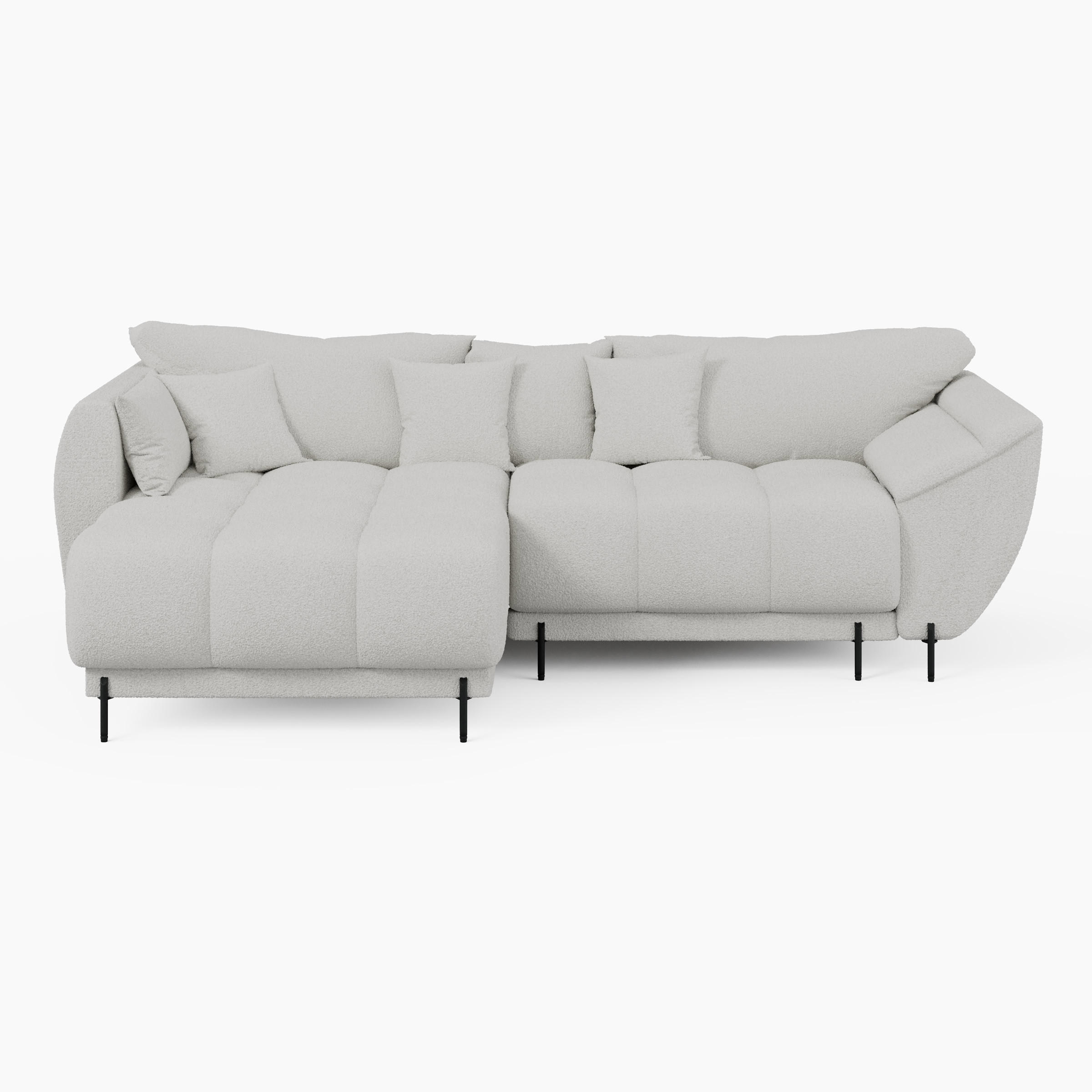 ECKSOFA LEGRO Links weiß Bouclé-Stoff L-Form Couch mit Schlaffunktion & Bettkasten - Schwarz/Weiß, Holz (180/285cm) - Barchello