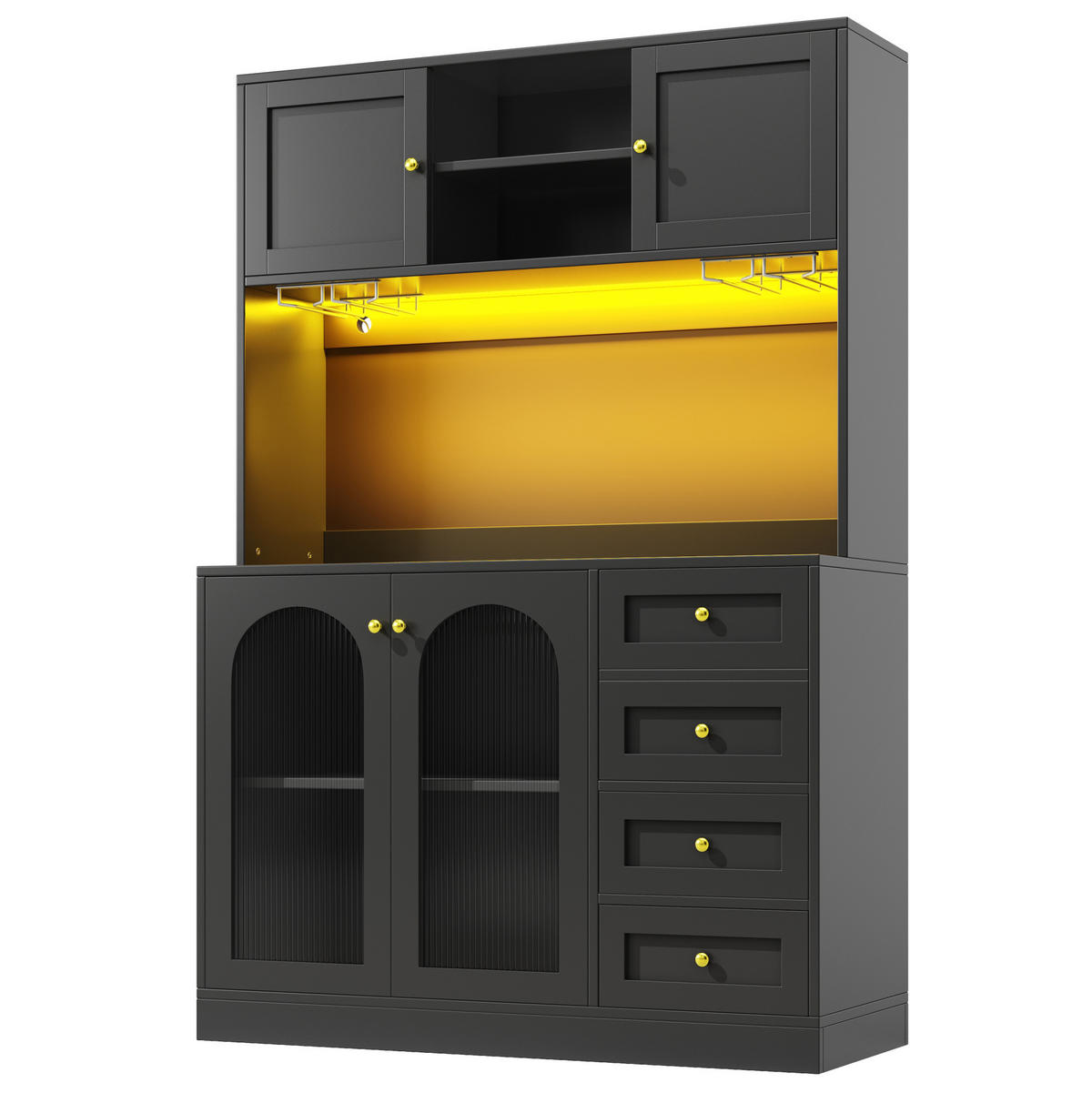 BUFFETSCHRANK 120/40/188 cm schwarz aus MDF mit LED-Lichtleiste - Schwarz, Holzwerkstoff (120/188/40cm) - OKWISH