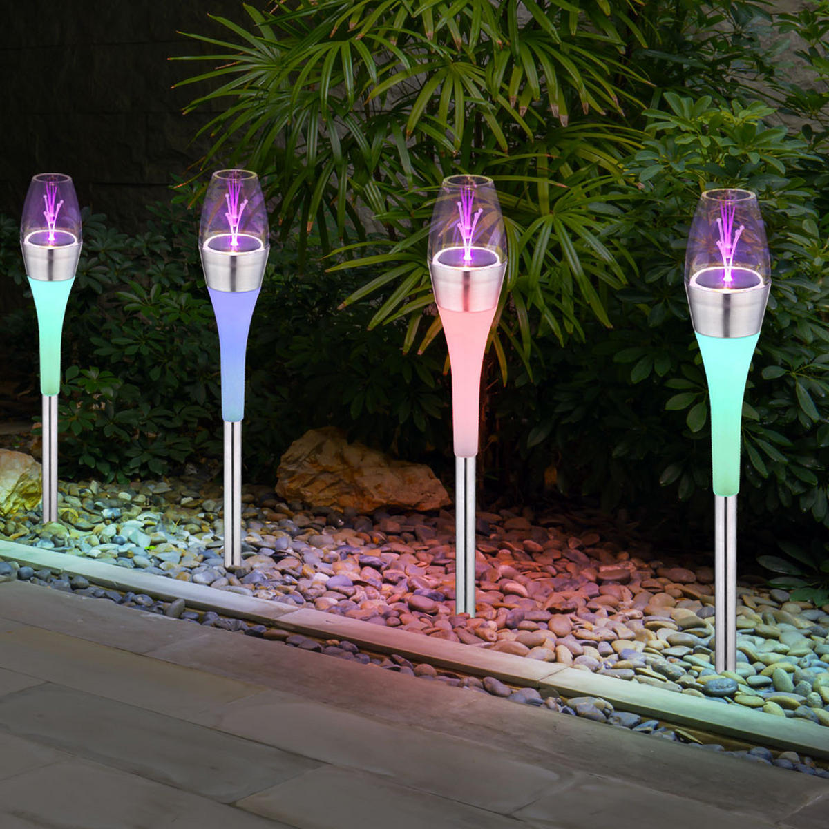 LED AUSSENLEUCHTE Solar Edelstahl Silber 3er Set - Silberfarben, Metall (6.7/6.7/55cm) - Globo Lighting