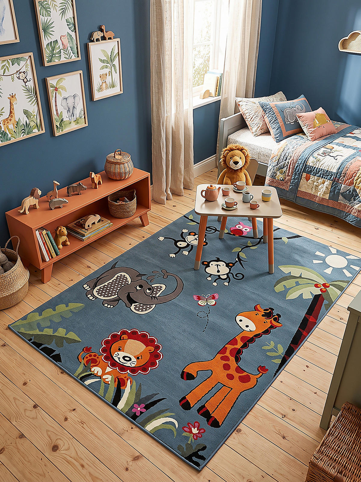 SPIELTEPPICH CASOLA Dschungel-Tiere Polypropylen Blau 120 x 170 cm - Blau, Textil (120/170cm) - KADIMA DESIGN