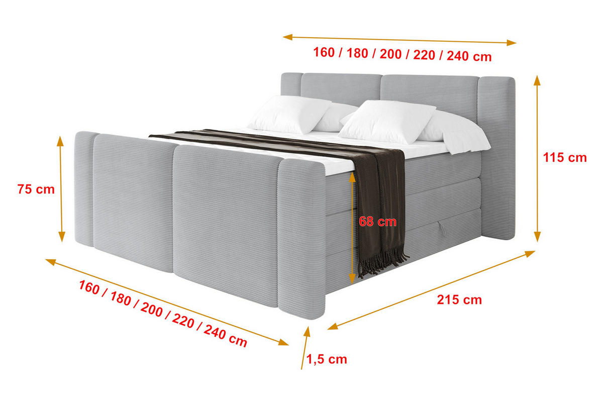 BOXSPRINGBETT mit Matratze H3/H4 - EVON KING Zanozek - 180x200 cm Grau - Graubraun, Holzwerkstoff (180/200cm) - ALTDECOR