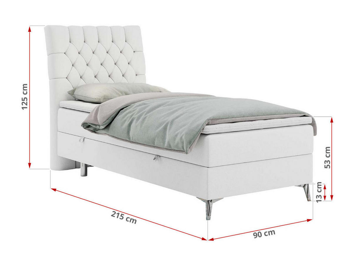 BOXBETT MILEN 90/200 Weiß Kunstleder - H3 - Rechts Seite - Weiß, Holz/Textil (90/200cm) - MKS