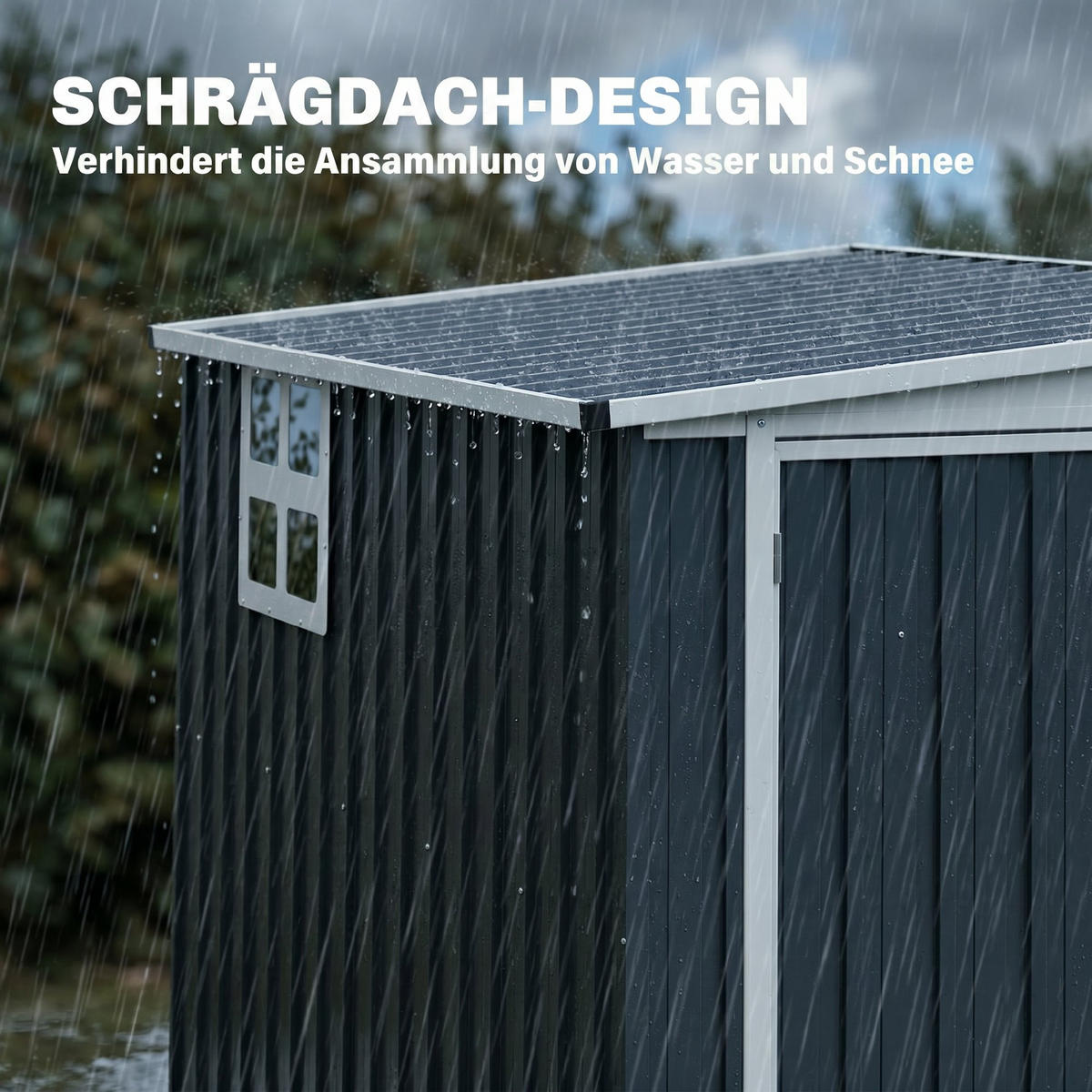 GARTENLAGERSCHUPPEN DE-08073 mit Fenster & Lüftung, abschließbar Dunkelgrau - Dunkelgrau, Metall (128/181/231cm) - ComfortXL