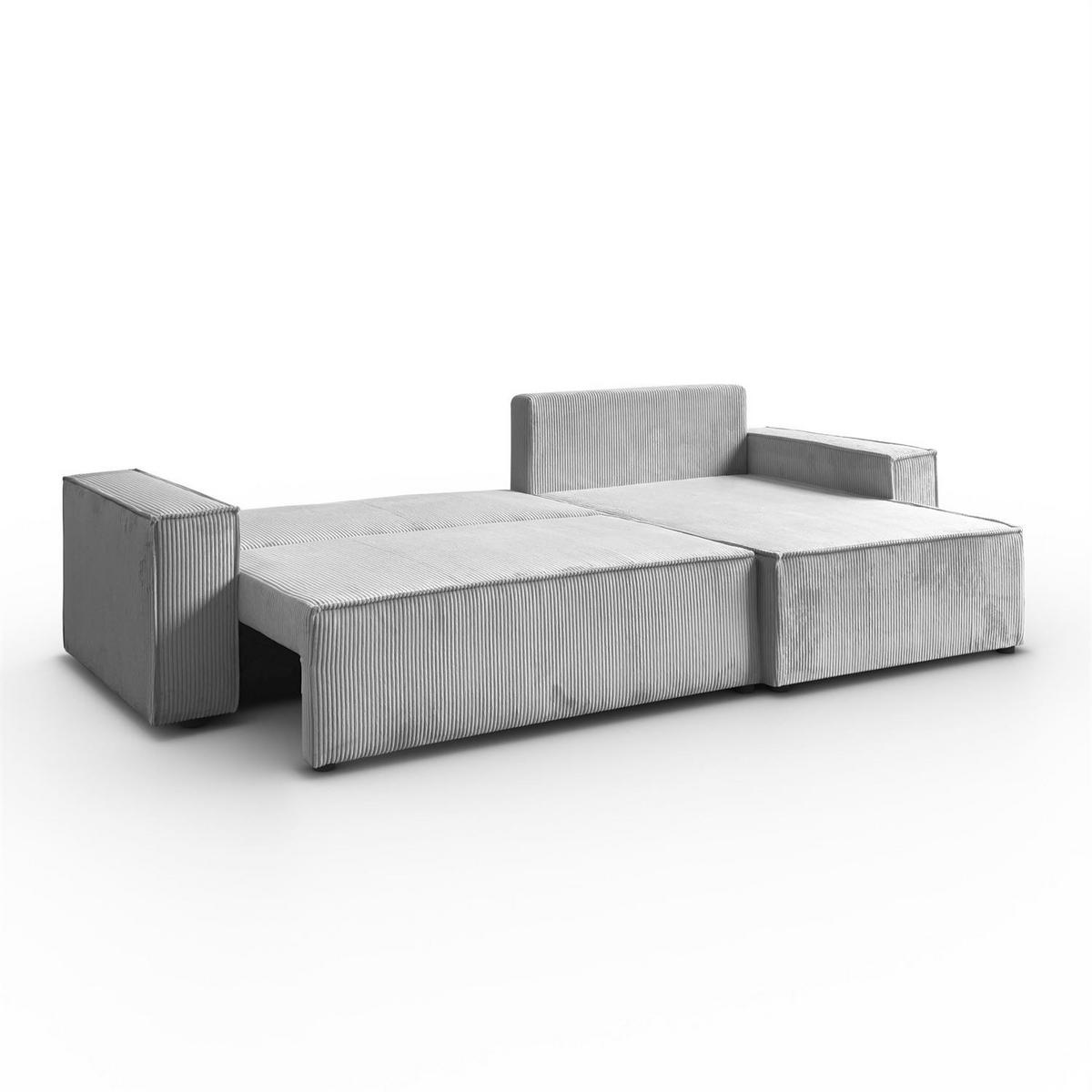 ECKSOFA Gepolstertes CARLO XL Cord mit Schlaffunktion und Bettkasten, Poso 110 - Hellgrau, Textil (277/143cm) - Lookway