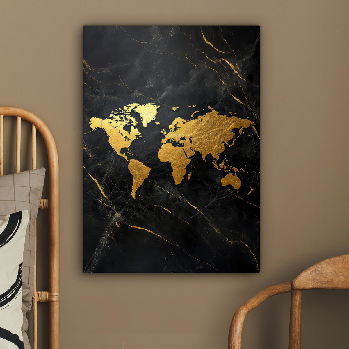 LEINWANDBILD Weltkarte - Gold - Marmor 60x80 cm - Goldfarben, Textil (60/80cm) - MuchoWow