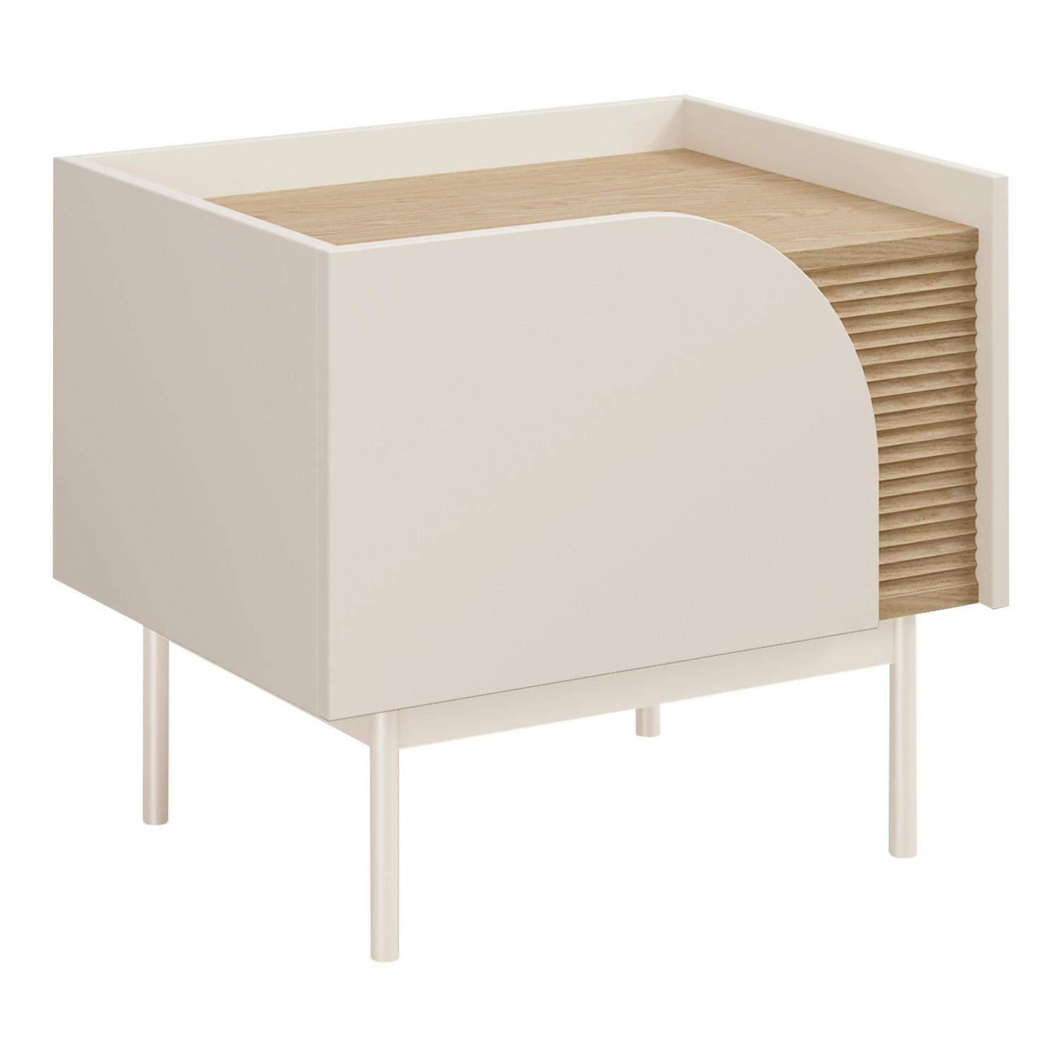 Beautysofa NOČNÍ STOLEK Camel s 1 dvířky a rýhovaným detailem, 57x42 cm, jarní dub + Macadamia, levý