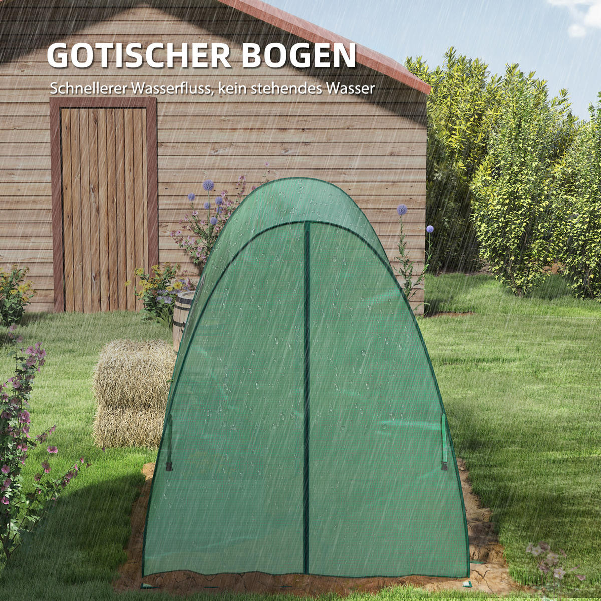 GEWÄCHSHAUS aus Kunststoff 180x180x200 cm in Grün mit 2 Türen & Netzfenstern - Grün, Kunststoff (180/200/180cm) - Modfu