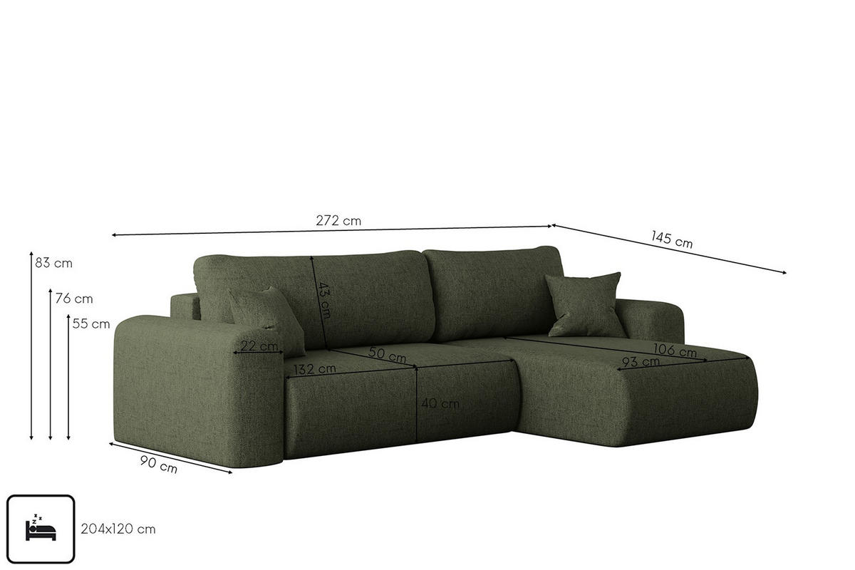 ROHOVÁ SEDAČKA s funkcí spaní a úložným prostorem ve tvaru L Capri tkanina Verita Pravá strana Tmavě zelená - tmavě zelená, dřevo (272/145cm) - Kaiser Möbel