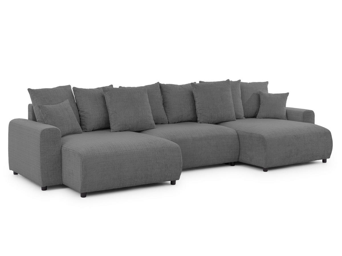 WOHNLANDSCHAFT Calma mit Schlaffunktion und Bettkasten im Bumpy-Design aus weichem Grau Chenille-Stoff - Schwarz/Grau, Holz/Kunststoff (336/88/140cm) - S-Style Möbel