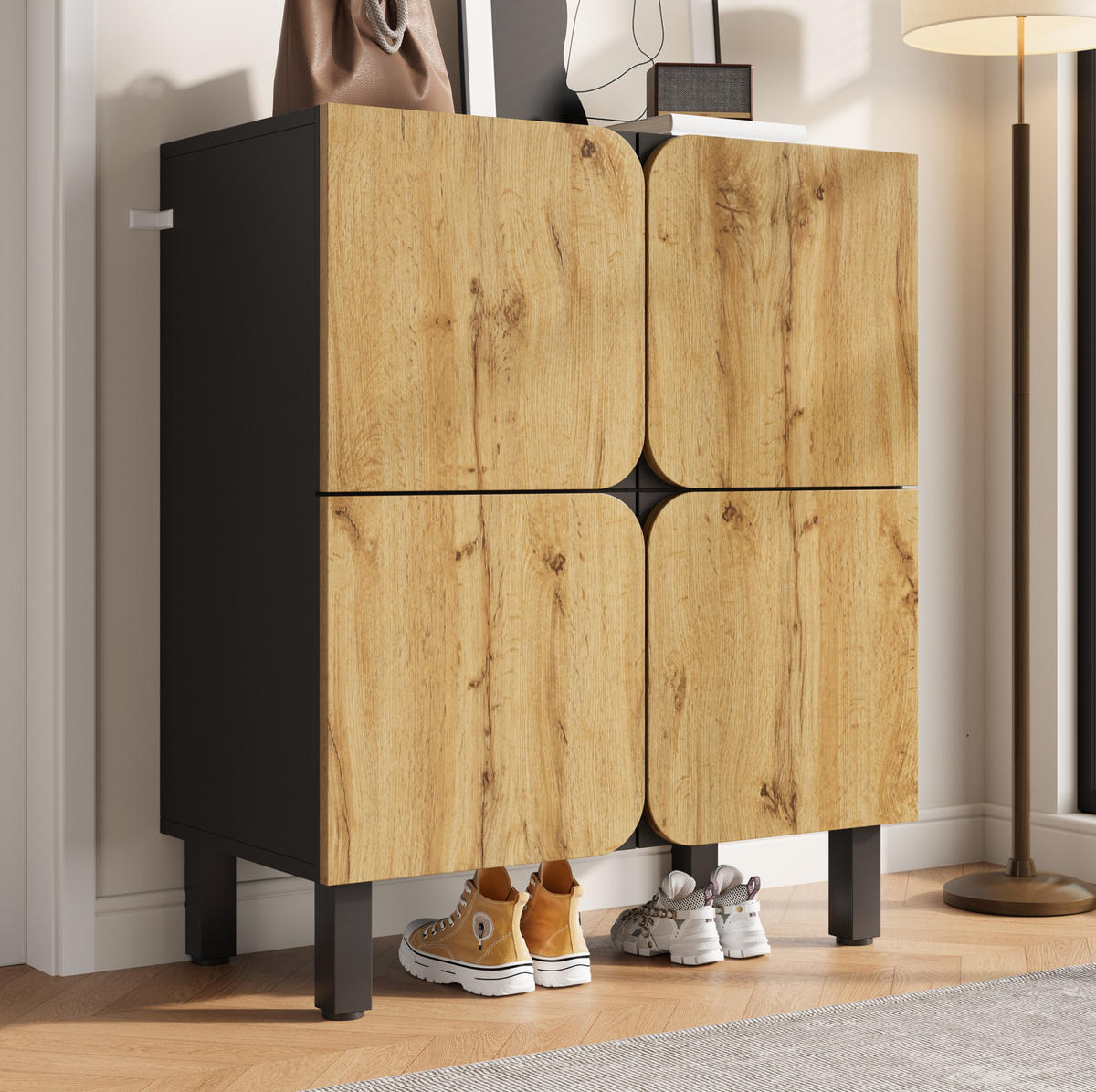SCHUHSCHRANK aus MDF 80x38,5x95cm in Natur mit Soft-Close - Naturfarben, Holzwerkstoff (80/95/38.5cm) - Modfu