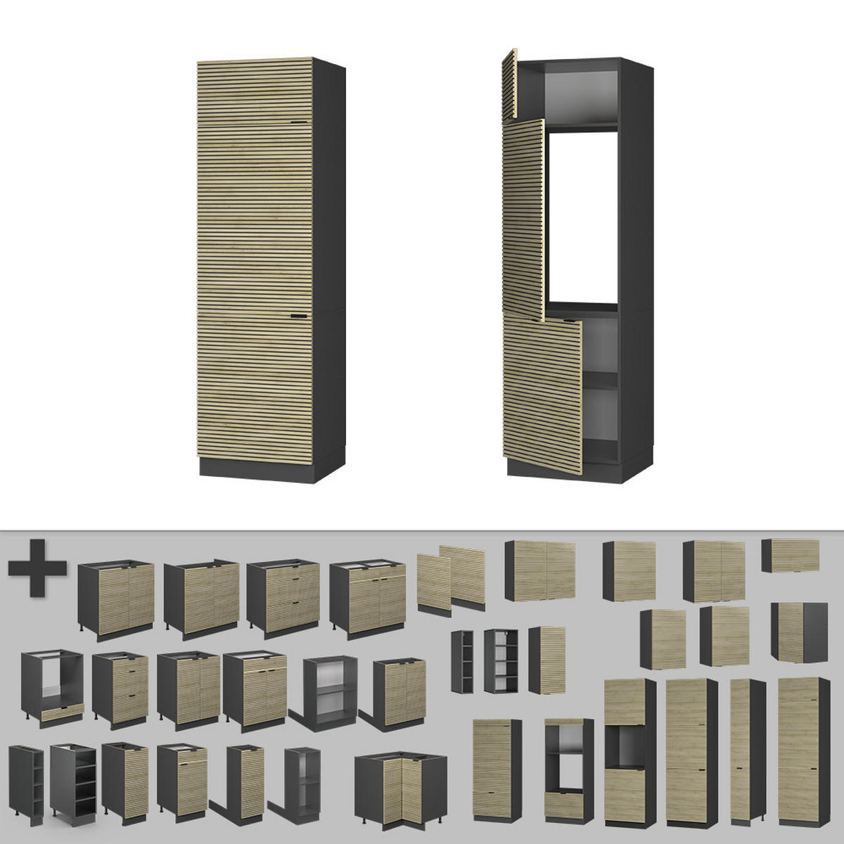 SKŘÍŇKA NA LEDNICI Fame-Line Dubový panel - antracitová/barva dubu, kompozitní dřevo (60/206.8/58.1cm) - Vicco