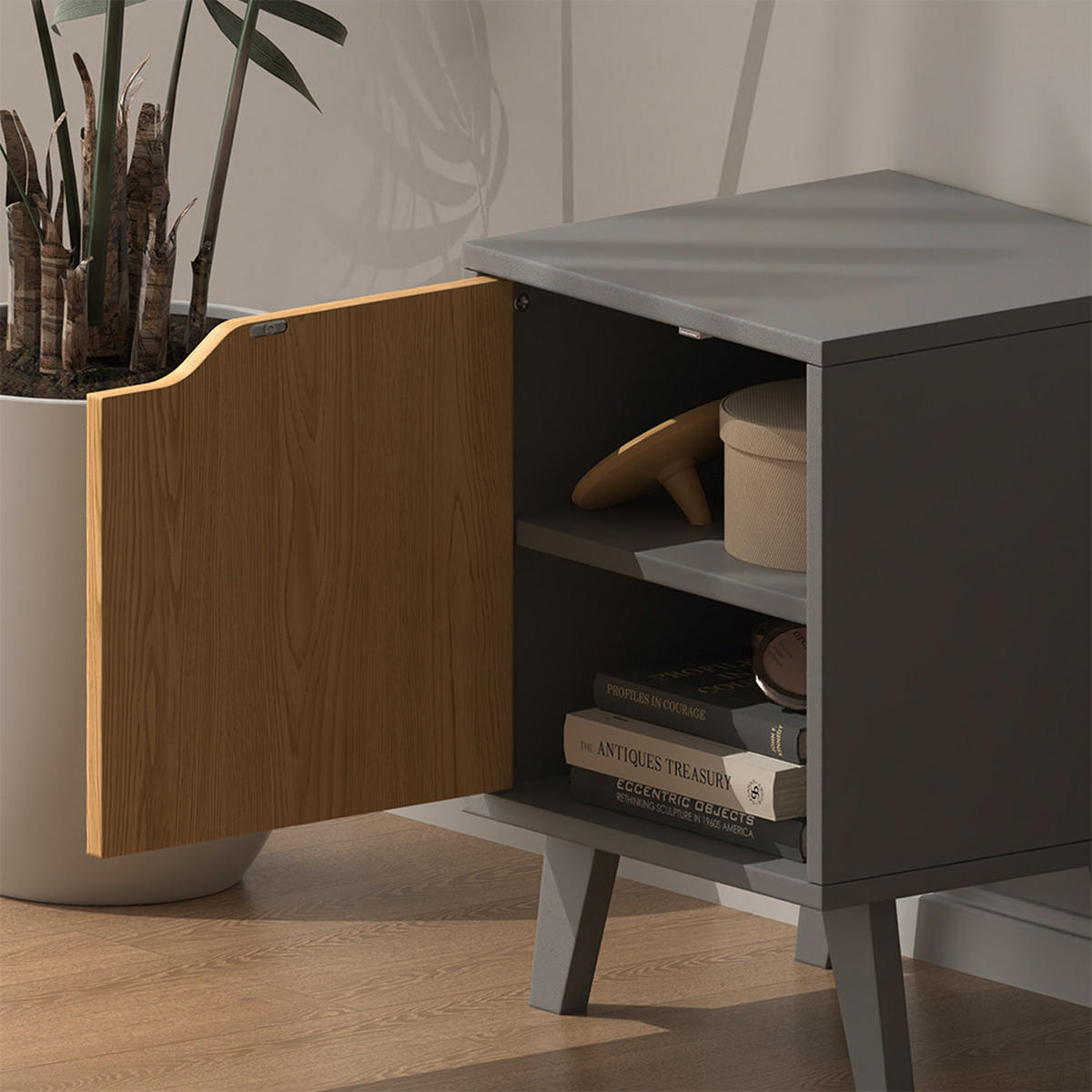 NACHTTISCH Malu Anthrazit/Eiche 2 Teile - Anthrazit, Holzwerkstoff (34.5/47/32cm) - Vicco